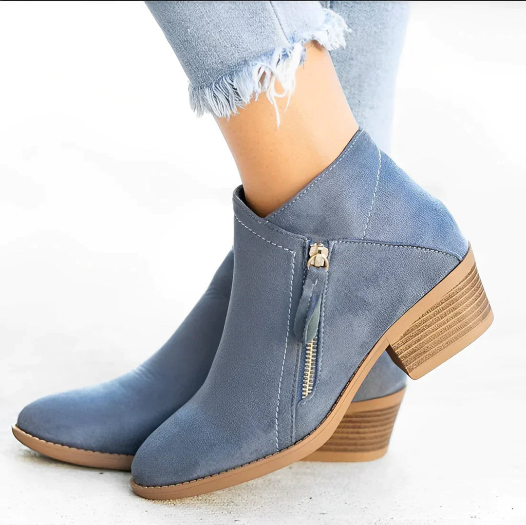 R&B | Kurzstiefel Seitenreißverschluss Dicker Absatz Spitze Zehe