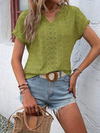 EB – T-Shirt Mit Eingekerbtem Ausschnitt Und Lochstickerei