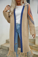 R&B | Geometric Fringe Hem Offene Front Duster Cardigan