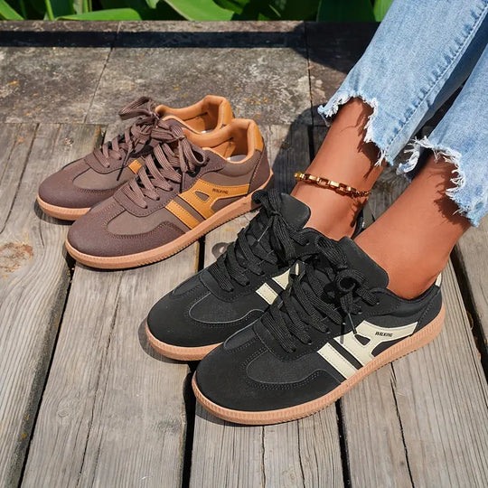 Damen lässige Turnschuhe mit niedrigem Absatz, Schnürung Mode Schuhe R&B
