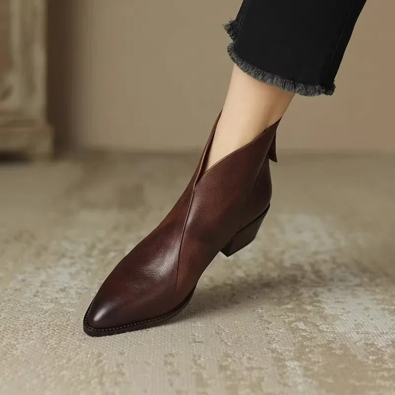 R&B | Stiefeletten Echtes Leder Spitzenzehen Mid Blockabsatz Elegante Passform