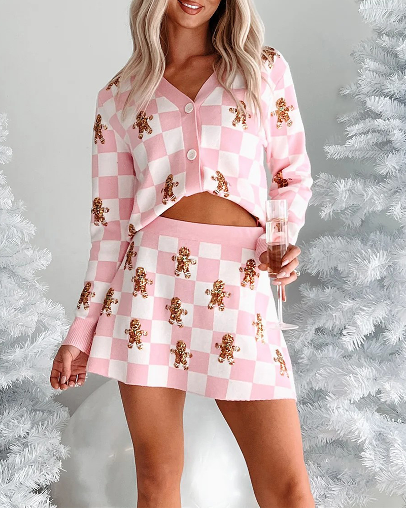 R&B | Weihnachts-Punktmuster Strickpullover Kurzrock Anzug