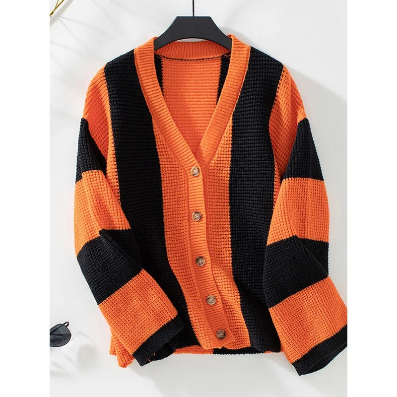 R&B | Gestreifter Oversized-Strickcardigan