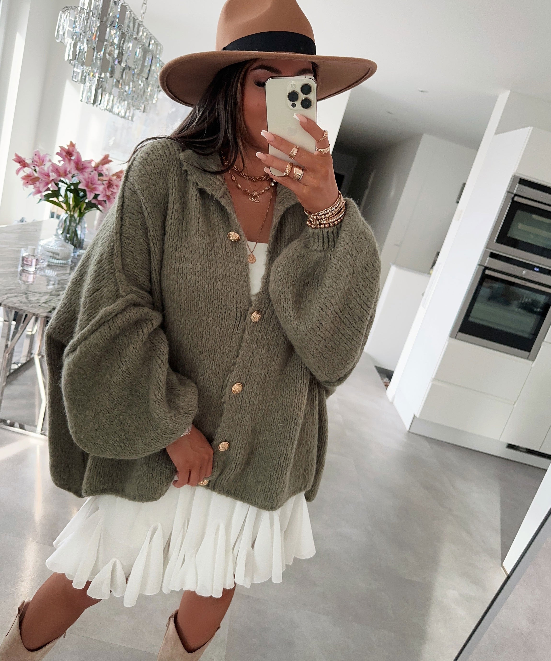 R&B | Gemütlicher, Übergrößen-Cardigan In Weichem Khaki