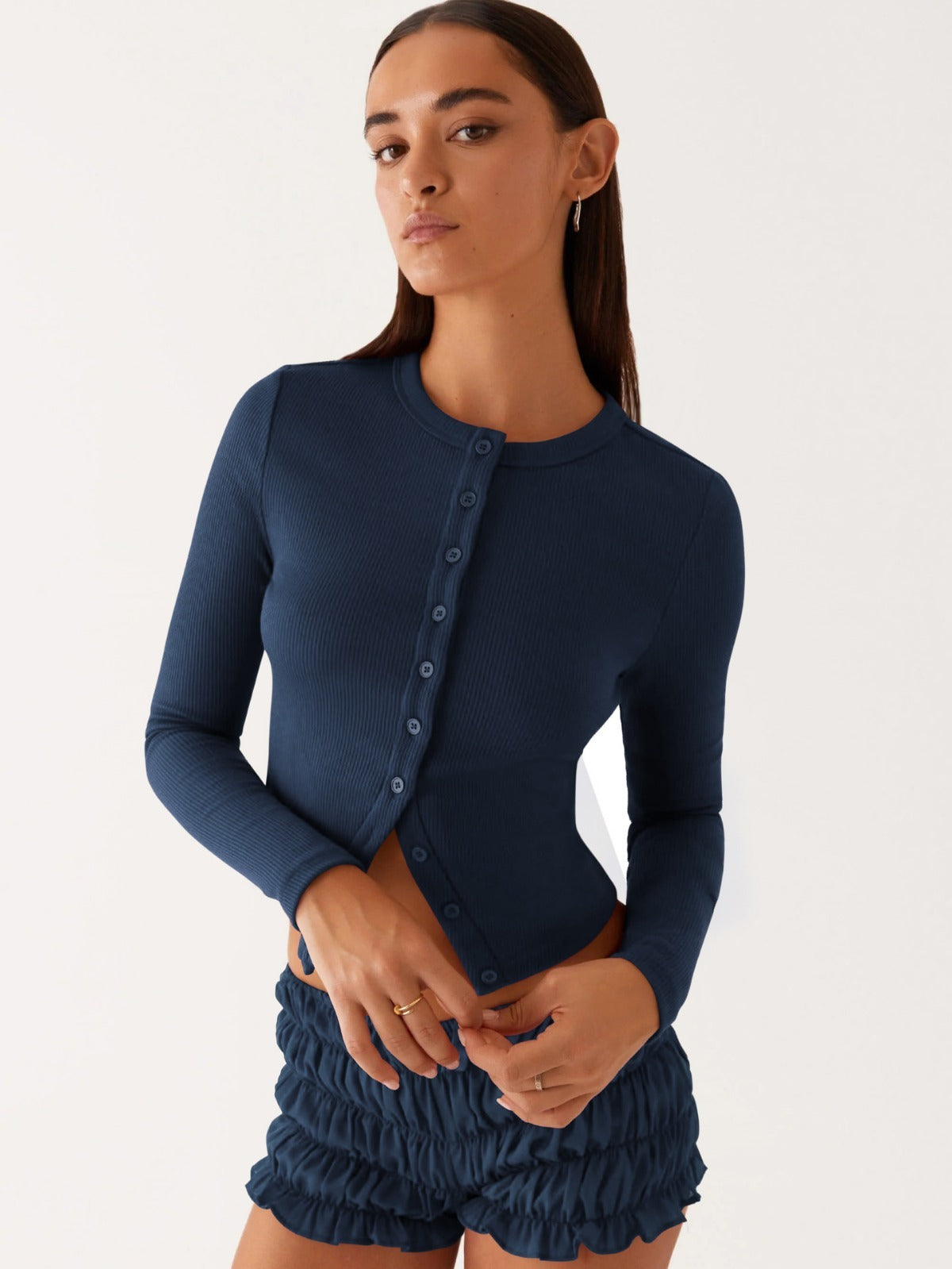 R&B | Einfarbige schmal geschnittene lange Strickjacke