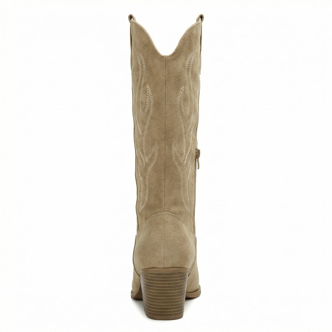 R&B | Cowboy Stiefel Retro Chunky Heel Spitzstiefel mit Stylischem Seitenreißverschluss