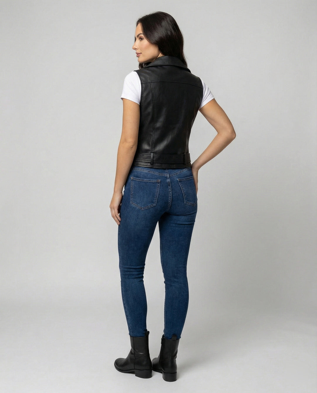 Damen Kunstleder Bikerjacke mit Gürtel