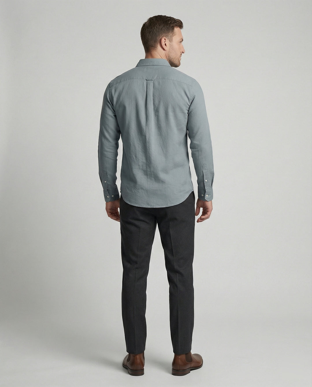 Herren Langarmhemd Leinen Mix