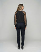 R&B Damen Mesh-Bluse mit Strassbesatz und transparenten Ärmeln