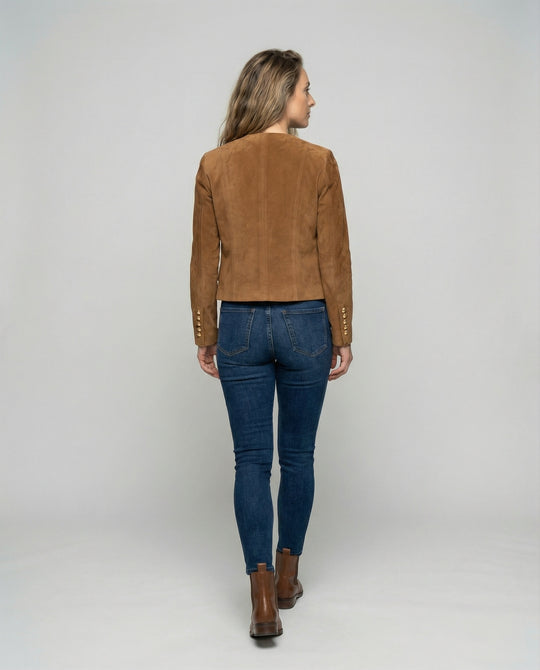Damen Wildlederjacke mit goldenen Knöpfen