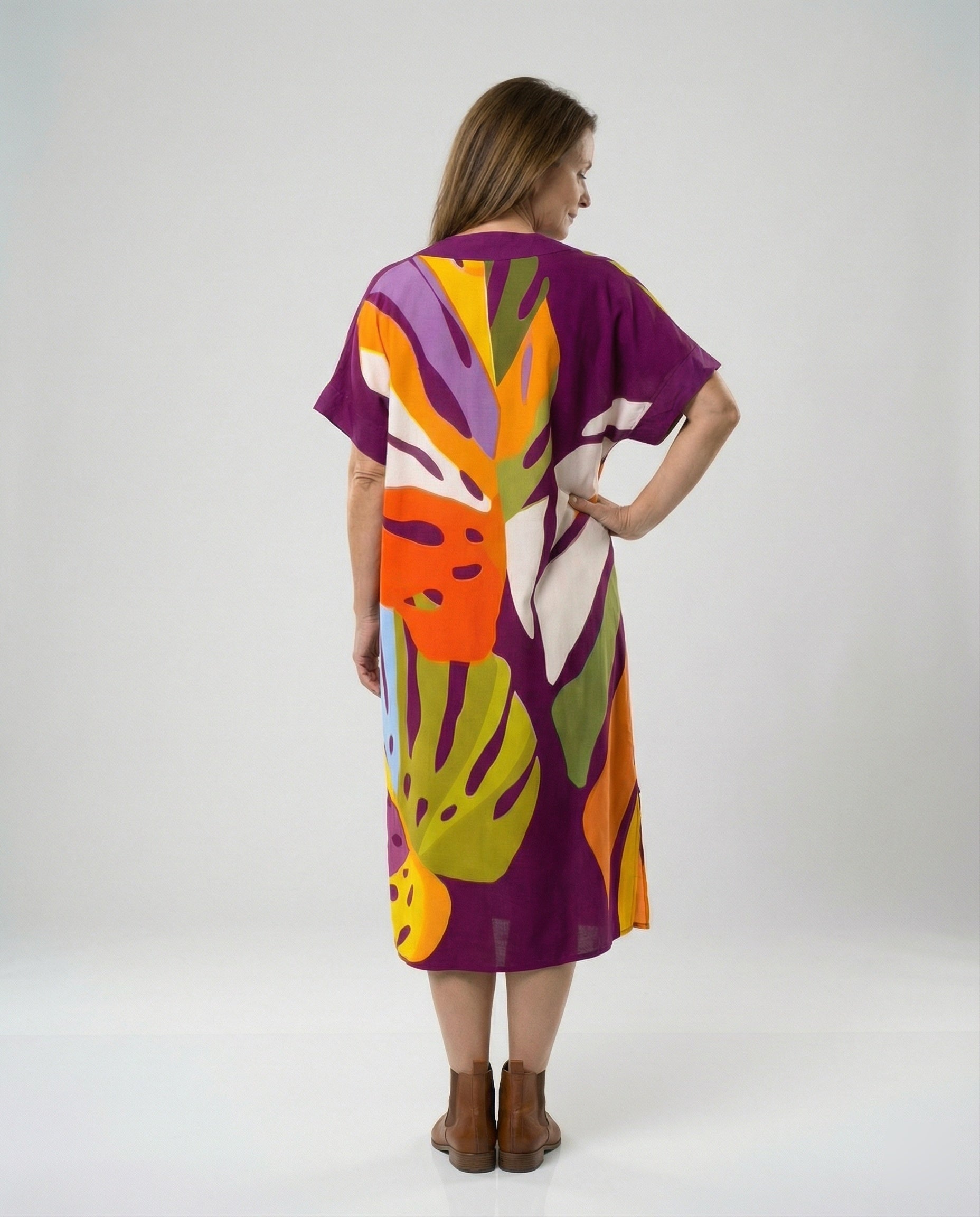 Damen Kaftan Midikleid Print