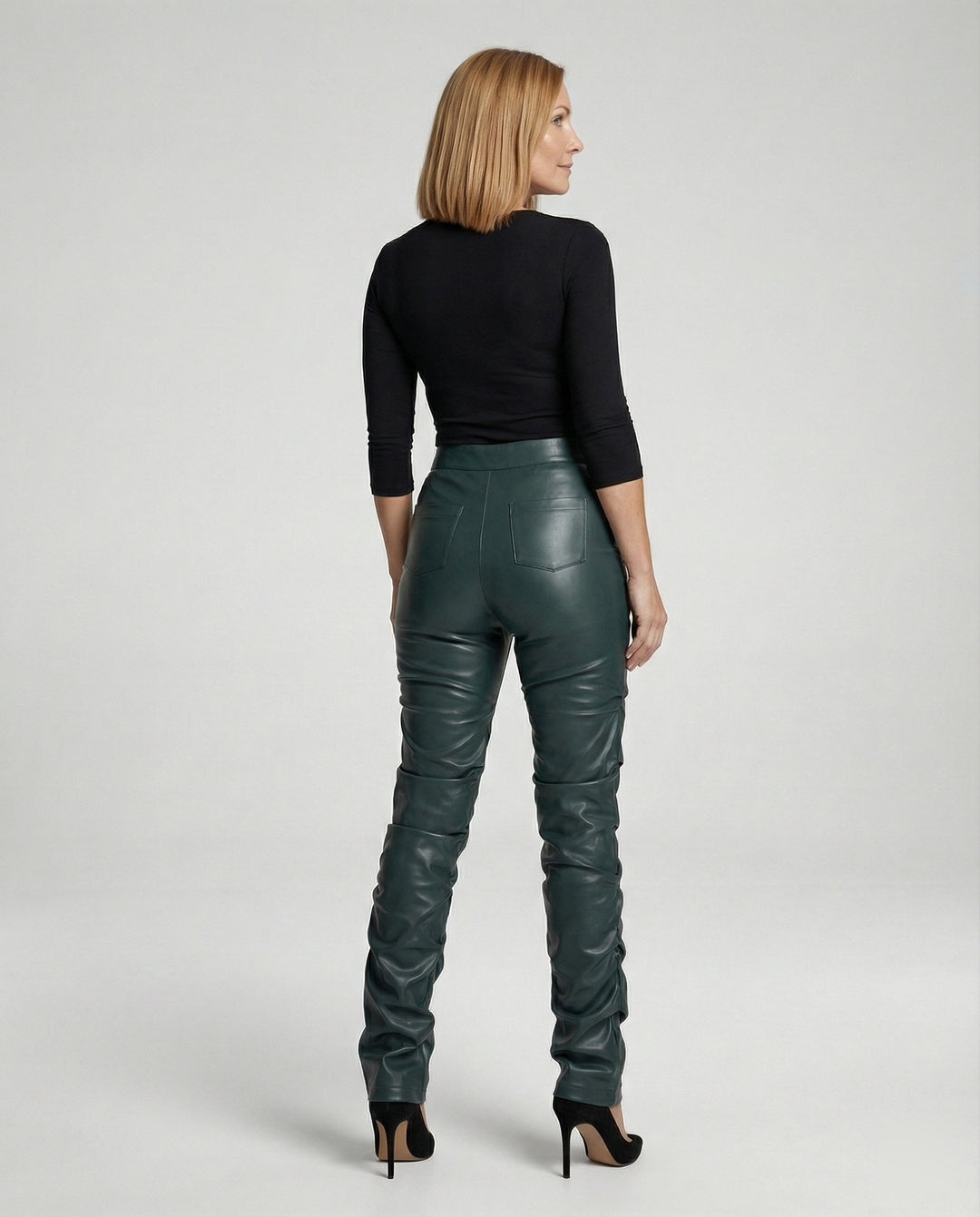 Damen High-Waist Kunstlederhose mit weitem Bein