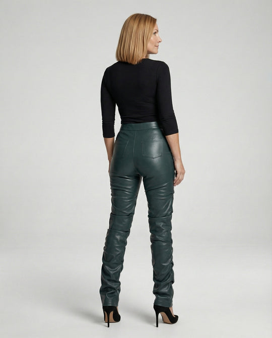 Damen High-Waist Kunstlederhose mit weitem Bein