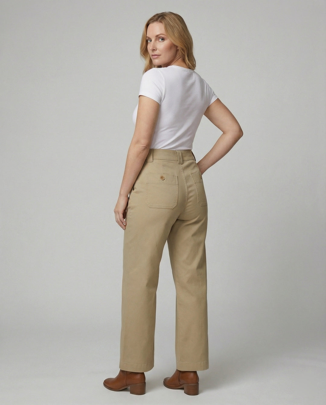 Damen Weite Hosen High Waist mit Stoffgürtel