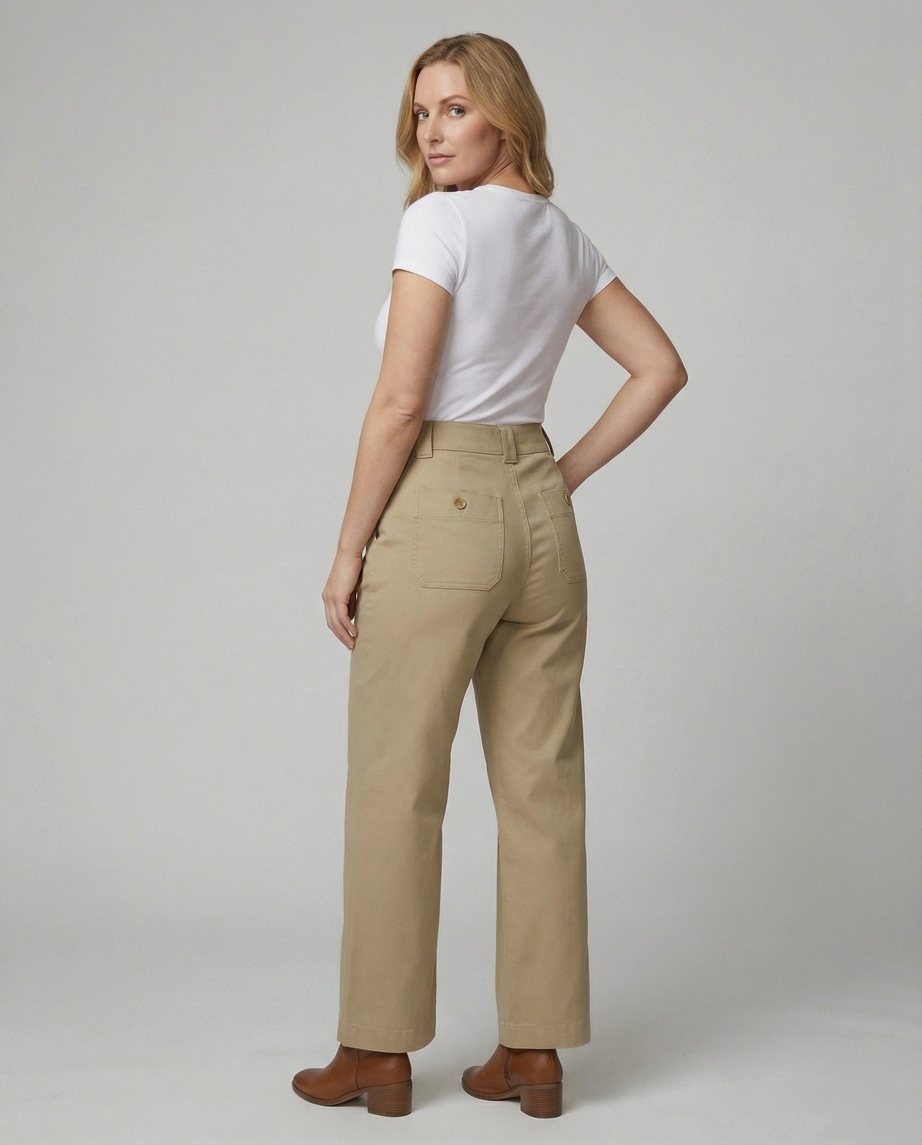 Damen Weite Hosen High Waist mit Stoffgürtel