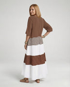 Damen Maxikleid mit Knopfleiste Stufen