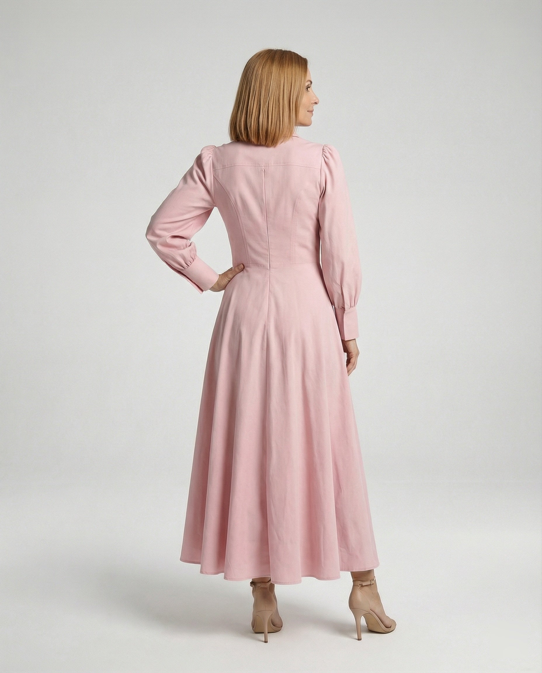 Damen Hemdkleid Maxi mit Ballonärmeln
