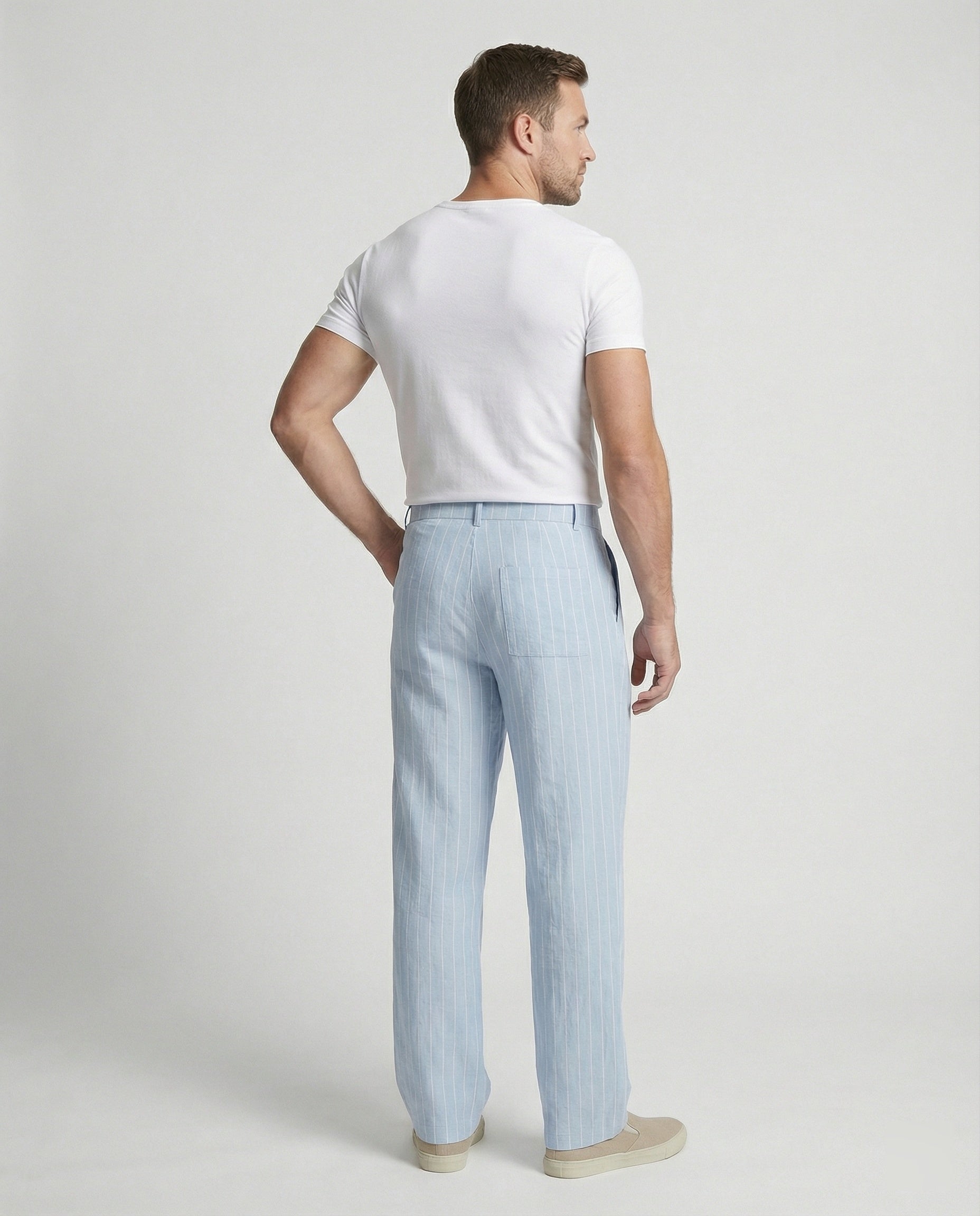 Herren lässige Strandhose mit komfortabler Passform und stilvollem Nadelstreifenmuster R&B