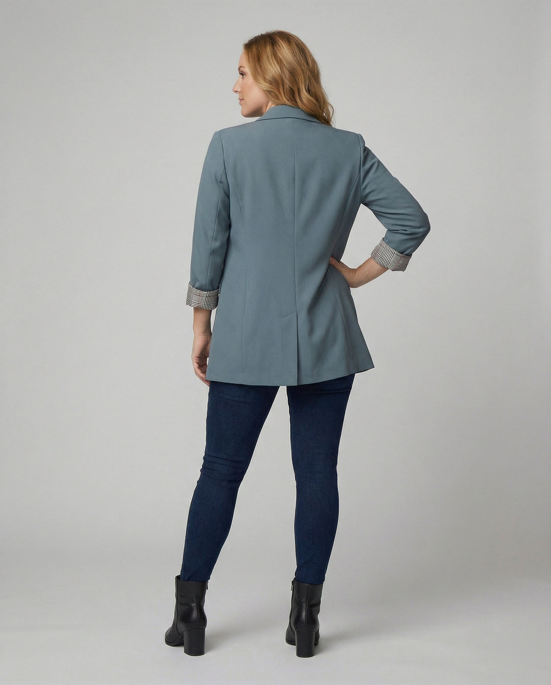 Damen Doppelreihiger Blazer mit kontrastierenden Ärmelaufschlägen R&B