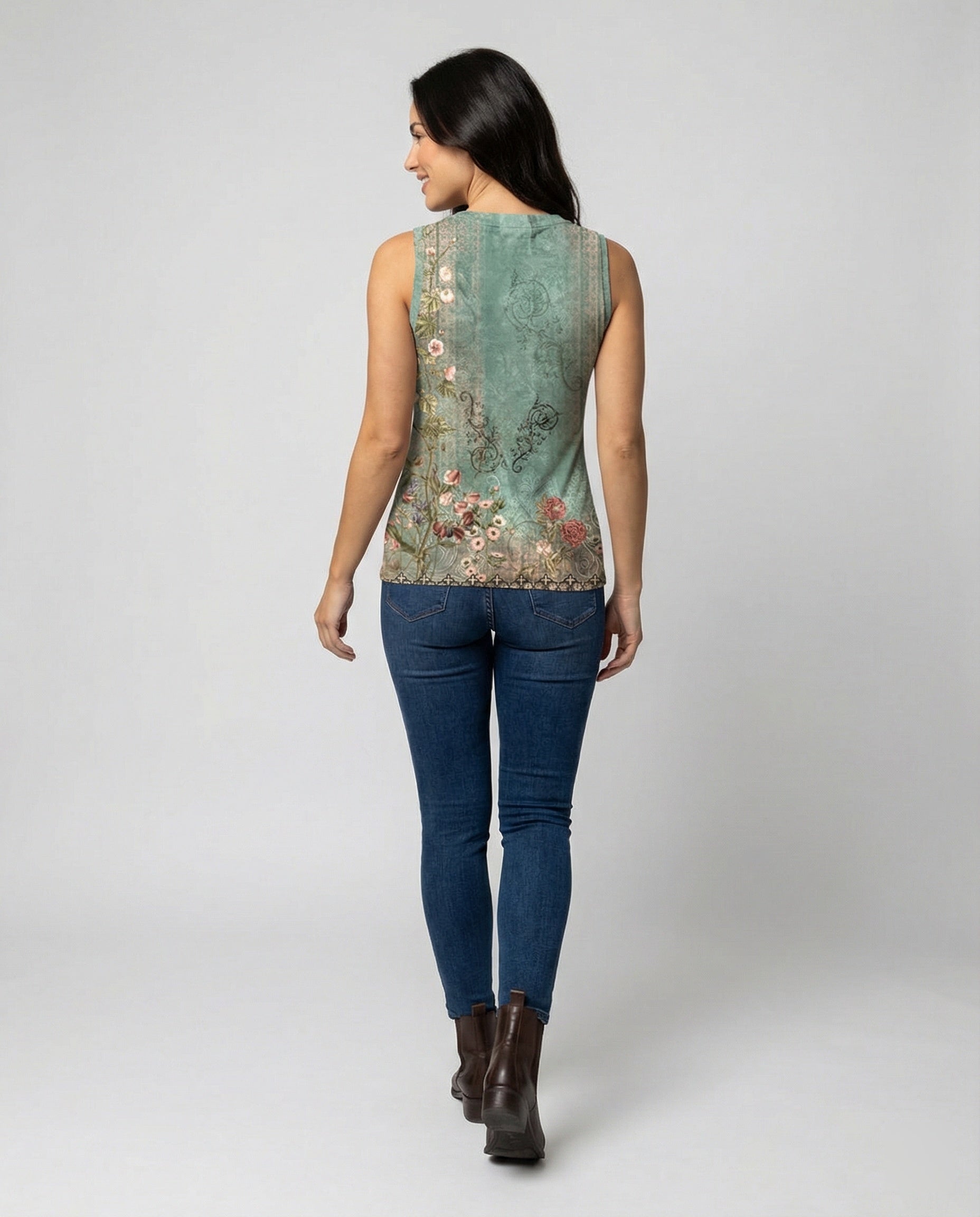 R&B | Ärmelloses Tank-Top mit Aquarell-Blumenmuster, Lockerer Schnitt