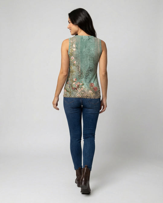 R&B - Ärmelloses Tank-Top mit Aquarell-Blumenmuster, Lockerer Schnitt