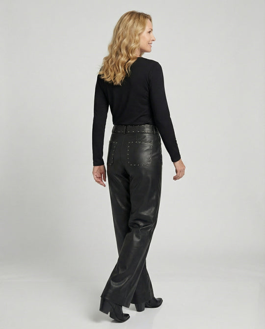 Damen trendige Kunstlederhose mit Nieten