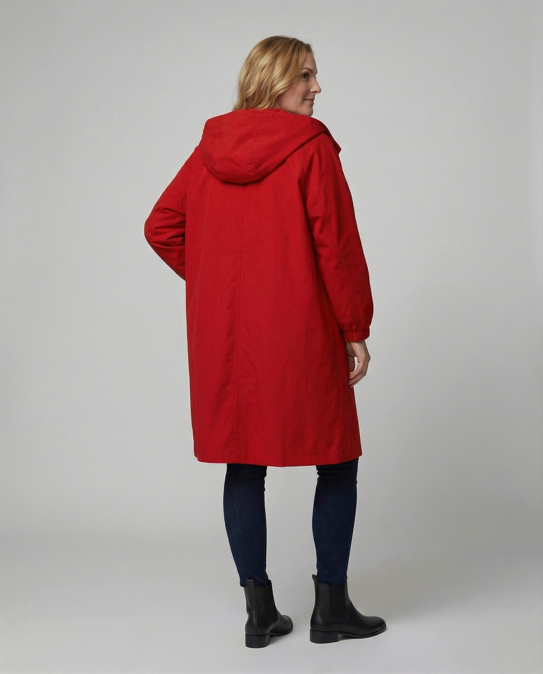R&B | stilvolle lange Damenjacke mit Kapuze