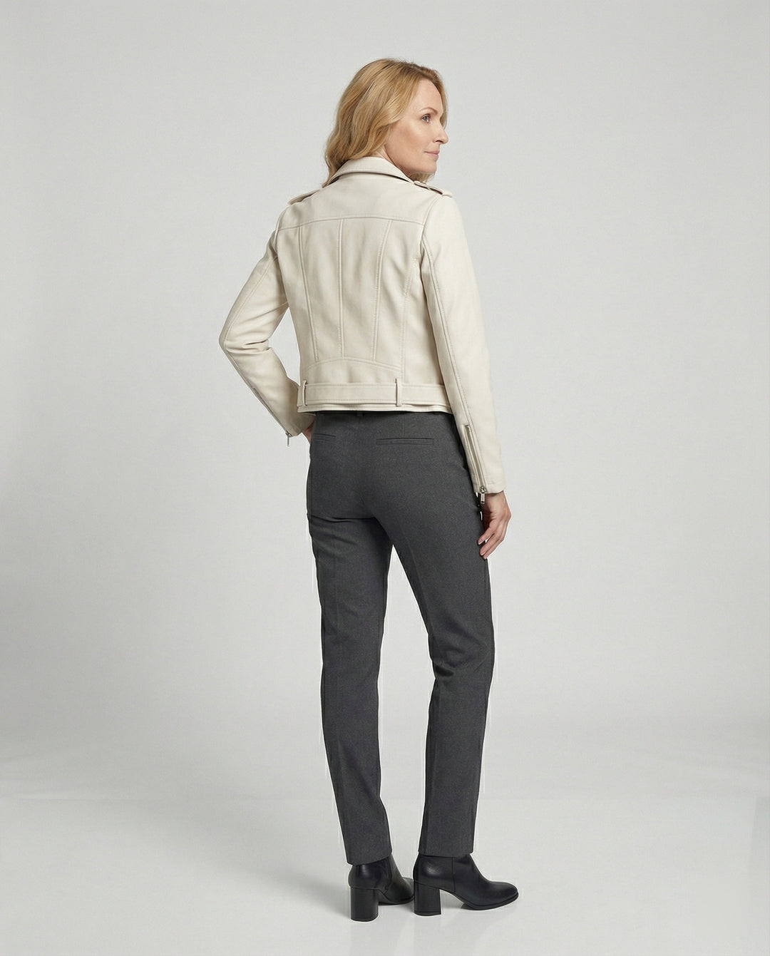 Damen Lederjacke Schwarz Echtleder Look