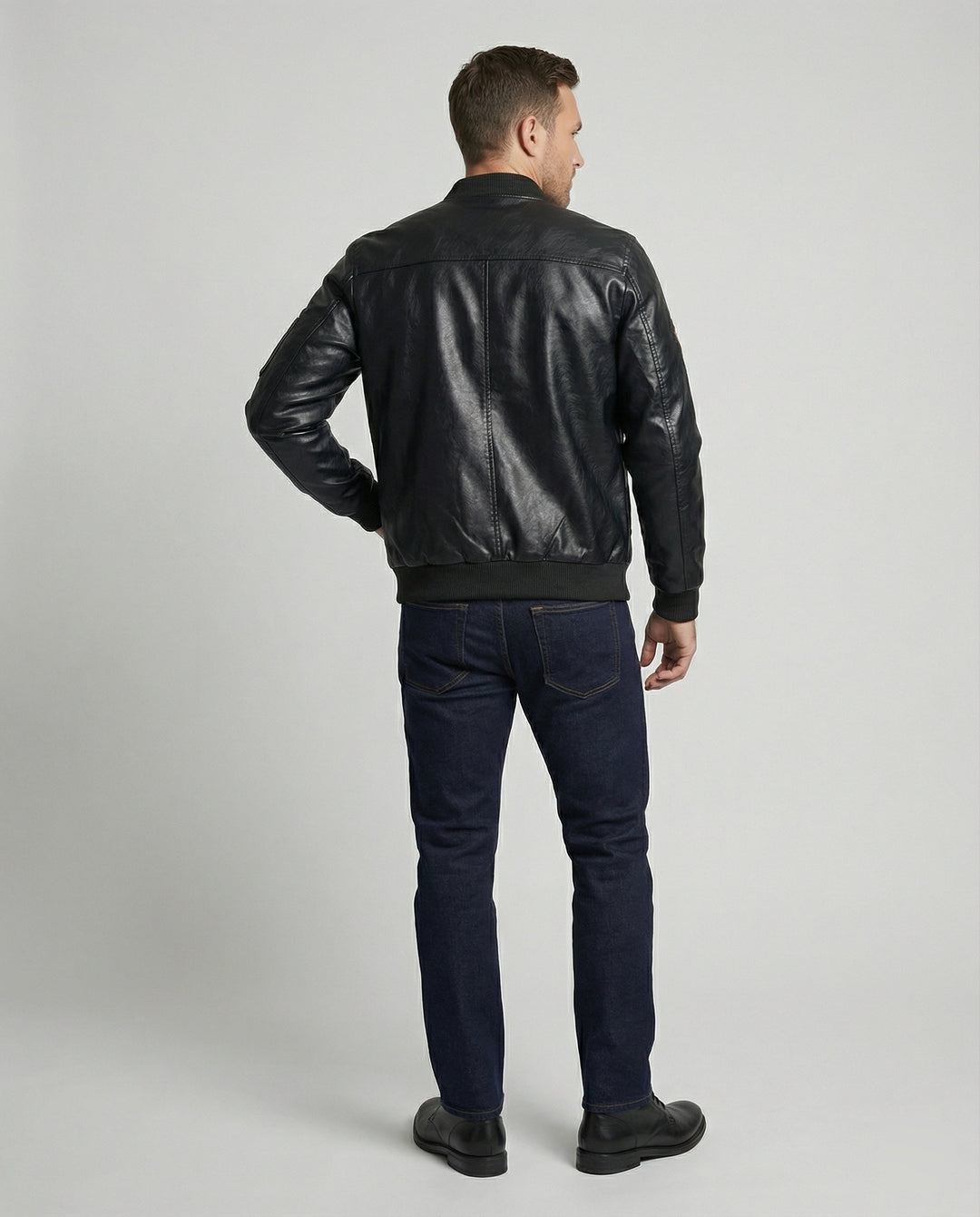 Herren Bomberjacke Kunstleder Pilotenstil