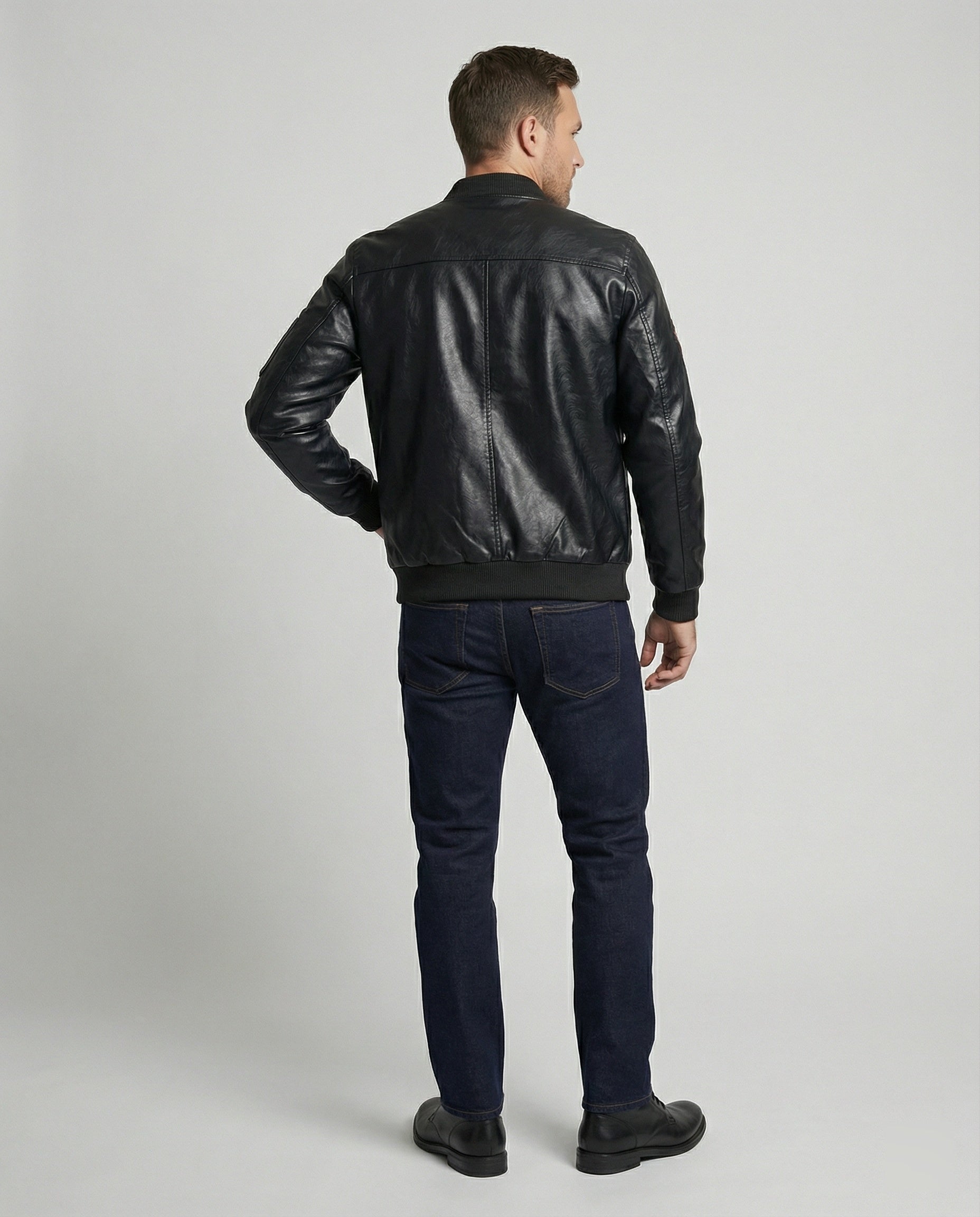 Herren Bomberjacke Kunstleder Pilotenstil