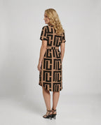 Damen Midikleid mit Muster und Gürtel