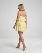 Damen Chiffon Kleid schulterfrei mit Volant