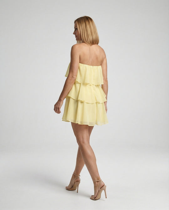 Damen Chiffon Kleid schulterfrei mit Volant