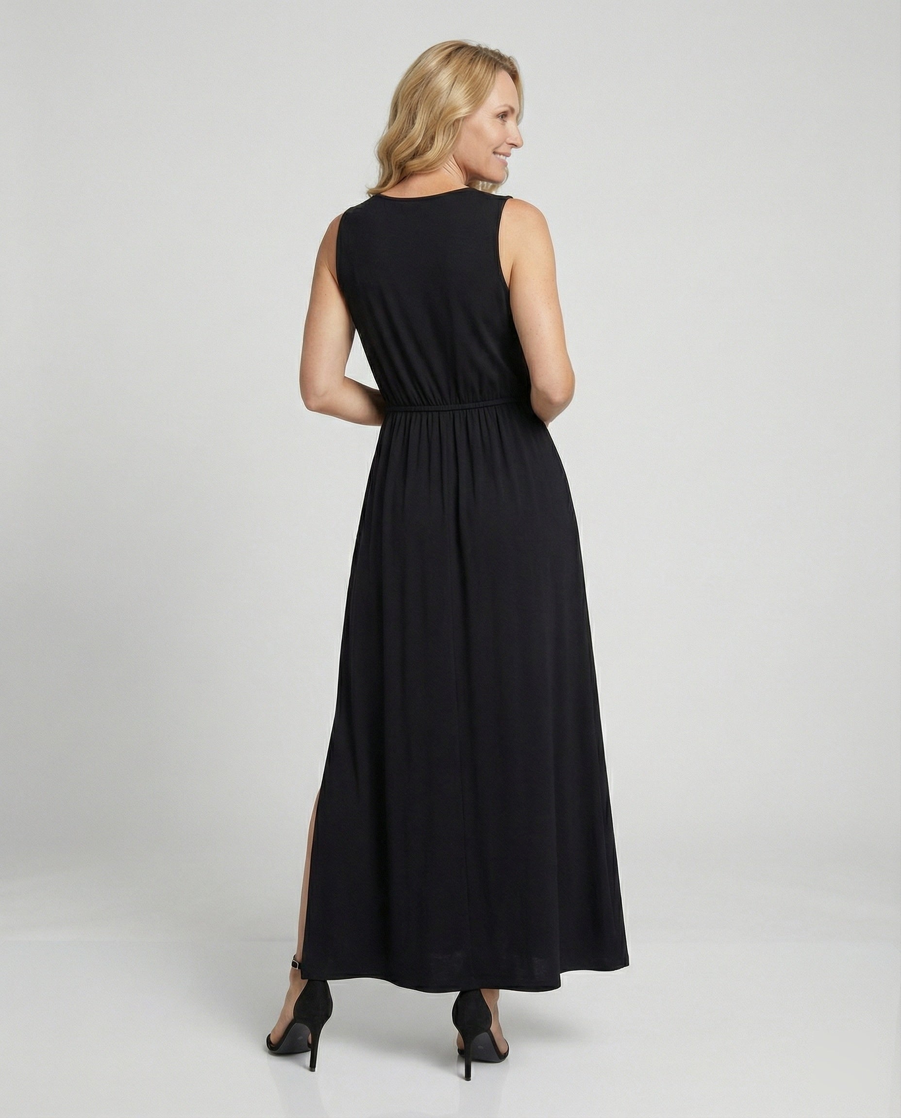Damen Maxikleid Wickeloptik mit Beinschlitz