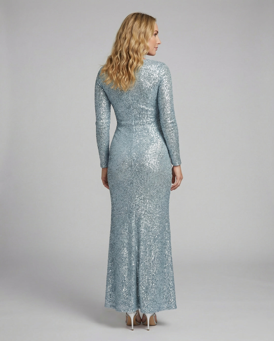 R&B | Give Em' Glam Paillettenkleid mit Langen Ärmeln und Gekreuztem Taillendetail Abend-Maxikleid