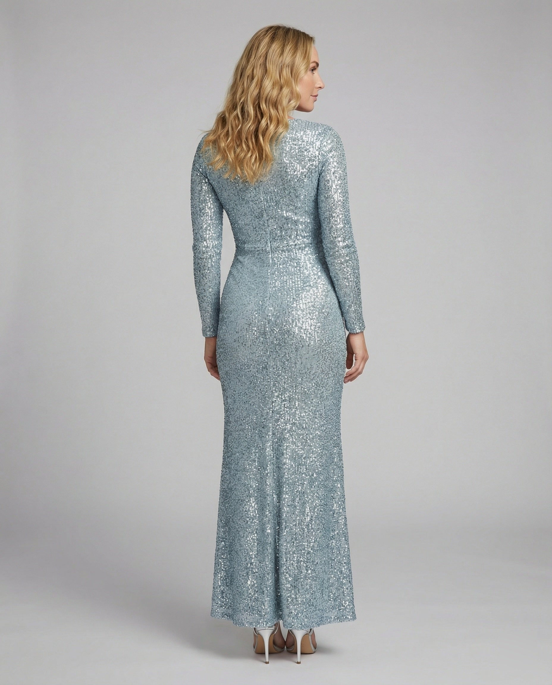 R&B | Give Em' Glam Paillettenkleid mit Langen Ärmeln und Gekreuztem Taillendetail Abend-Maxikleid