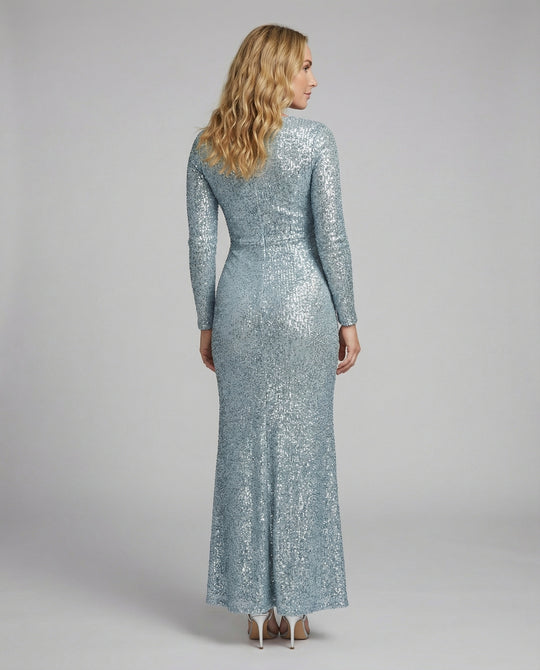 R&B | Give Em' Glam Paillettenkleid mit Langen Ärmeln und Gekreuztem Taillendetail Abend-Maxikleid
