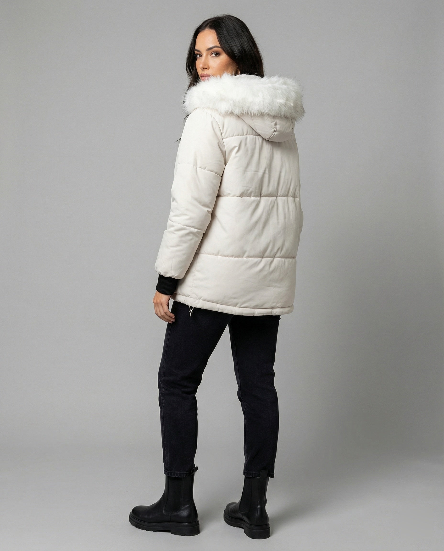 Steppjacke Damen Winter mit abnehmbarem Kunstpelzkragen