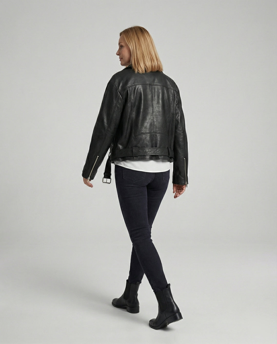 Damen Lederjacke Schwarz Oversize