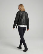 Damen Lederjacke Schwarz Oversize