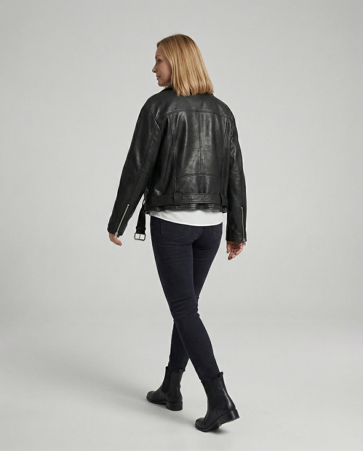 Damen Lederjacke Schwarz Oversize