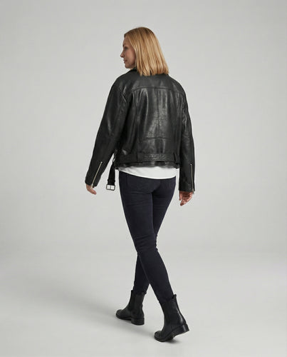 Damen Lederjacke Schwarz Oversize