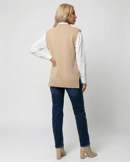 Damen Strickweste mit V-Ausschnitt und Rippstruktur R&B