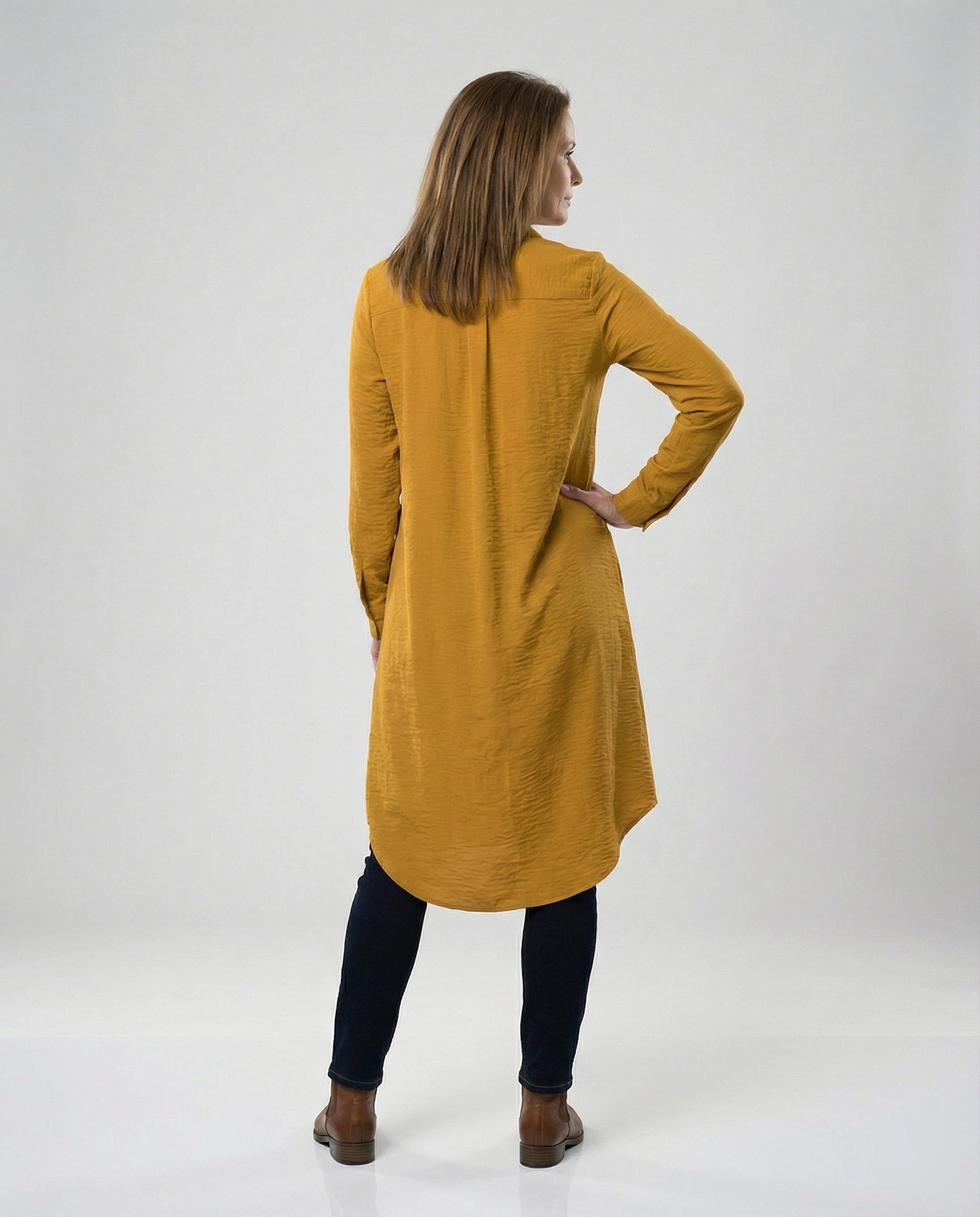 Damen Tunika Kleid lang mit Knopfleiste