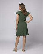 Damen Wickelkleid mit voluminösen Rüschendetails und Taillengürtel R&B