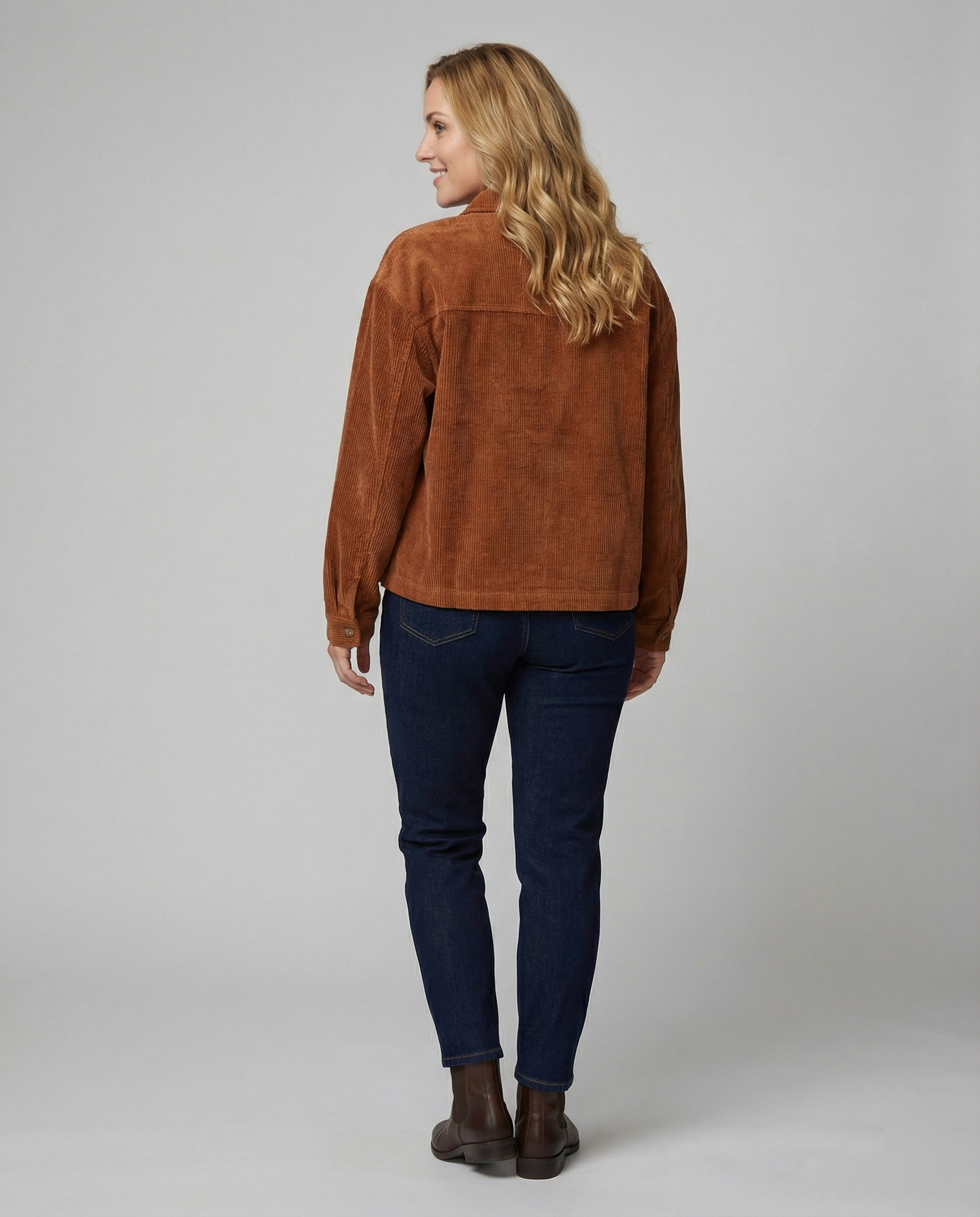 Damen Baumwollcordjacke mit Taschen und Knopfverschluss R&B