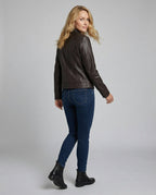 Damen Lederjacke Schwarz mit Nieten