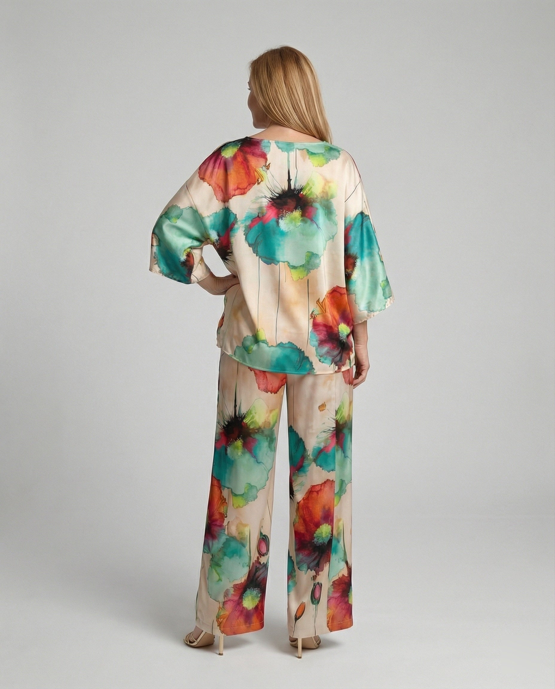 Damen Zweiteiler Set Satin Kimono