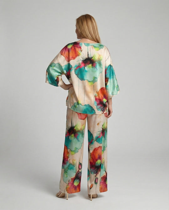 Damen Zweiteiler Set Satin Kimono