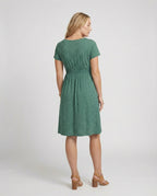 Damen Elegantes Grünes Midikleid mit Punktmuster & Kurzen Ärmeln - R&B